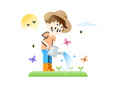 Watering the plants adobeillustrator adobephotoshop art artwork brushes colored design dribbble grid illustration spring texture vector watering can