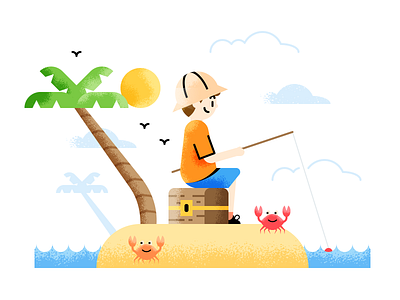 Fishing adobeillustrator adobephotoshop art artwork brushes colored design dribbble fishing flat design grid illustration island texture treasure vector