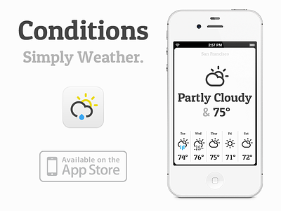 Meet 'Conditions for iOS', a new minimalistic weather app by me! app cloud icon ios iphone minimalistic simple thunder typography weather