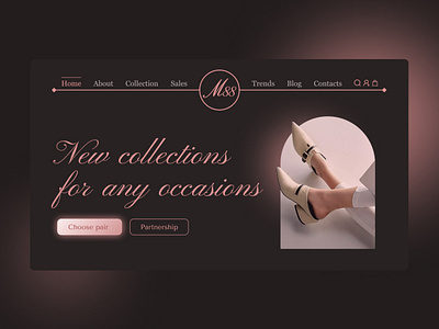 Web Design of the female shoes M88 branding design figma illustration logo typography ui ux web design web developer
