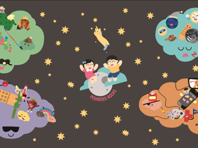 Pediamed Worlds branding children clouds colorful fun graphic design illustration moon night pediatric quirky stars