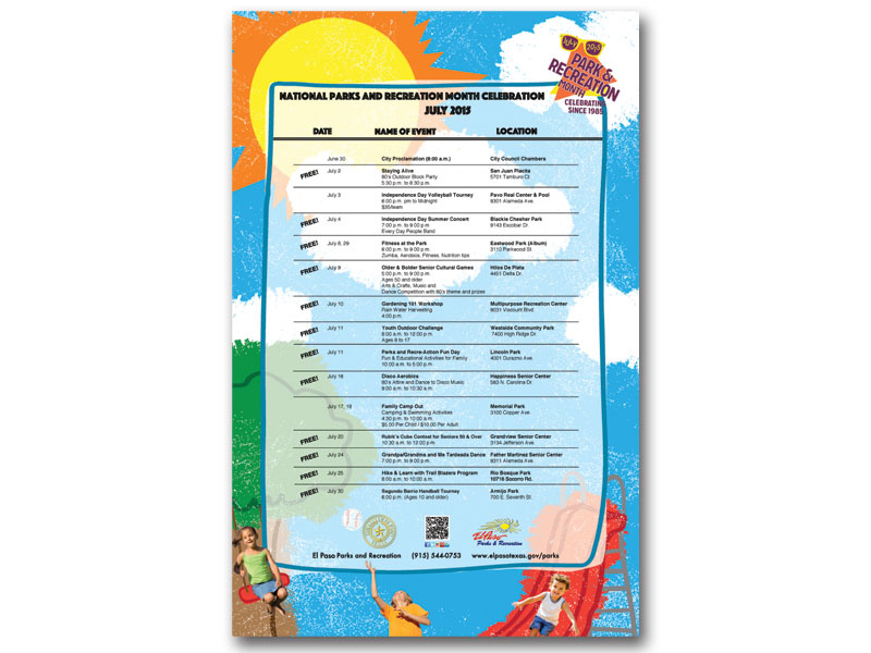 National Parks and Recreation Month doodle kids events children el paso county el paso city parks and rec parks and recreation poster