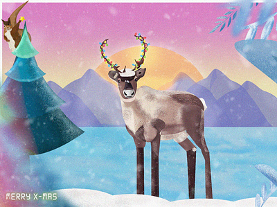A funny looking' reindeer but not Rudolf blue charachter christmas christmas card flat design illustration illustrator merry merry xmas nature north pole photoshop reindeer snow