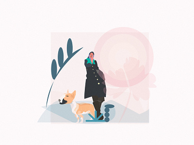 The Wait charachter dog flat illustration illustrator photoshop waiting woman