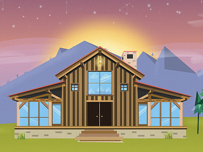 A random House in the Mountains arhitecture building cozy illustration illustrator mountains photoshop sky stars wood