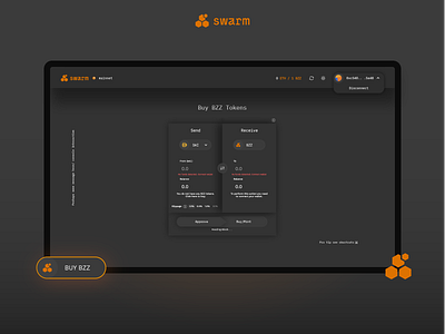 Swarm Bzzaar Connected Interface - Dark Theme blockchain bonding curves branding buy ethereum graphic design sell token interface