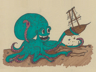 Found it! illustration marker octopus sunken ship