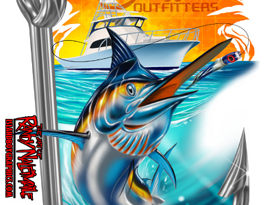 Hooked Marlin fishing marlin tshirt art manga studio
