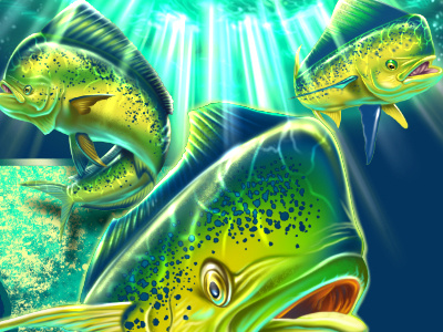 Triple Mahi digital art fishing freelacance mahi mahi tshirt art