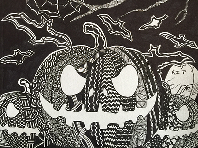 Halloween Spirit art bat drawing halloween night pumpkin scary zentangles
