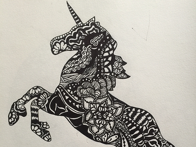 Unicorn - Zentangle Art art blackandwhite drawing flowers markers pattern sakura tangles unicorn zentangle