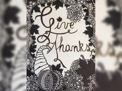 Give Thanks autumn blackandwhite drawing flowers give happy leaves pumpkin thanks thanksgiving zentangles