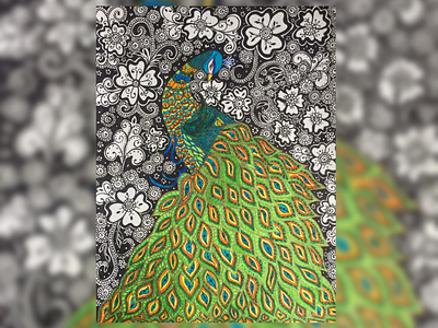 Pavo Real Zentangle art blackandwhite colors draw drawing ecoline flowers green markers peacock sakura zentangle