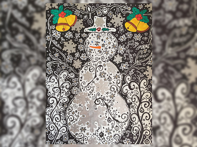 Snow man art bells blackandwhite christmas colors drawing snow man zentangle