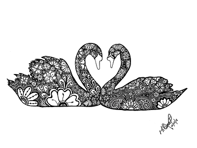 Swan black and white drawing flower ipad pro love pen tool swan zentangle