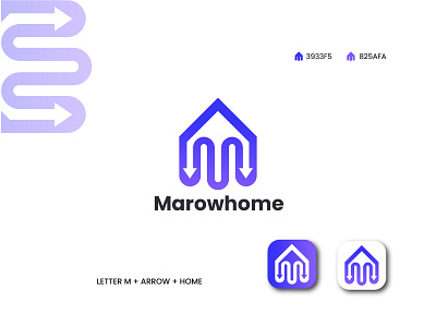 Modern M Letter Logo + Arrow + home // Marowhome Logo