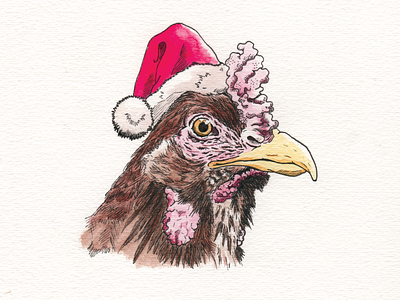 Happy Fowlidays bird chicken christmas festive holidays illustration watercolor