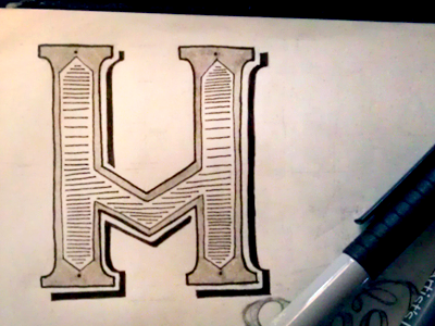 The Letter H and a cup of coffee lettering pen and ink typography