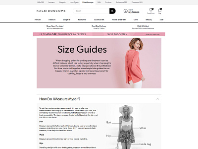 Size Guide Project For Kaleidoscope design landing page ui