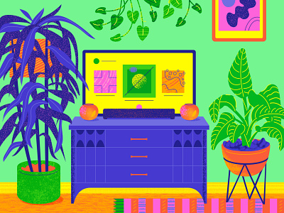 Living Room // Home Office bright brushes colorful fun home illustration illustrator photoshop plants texture tropical vector