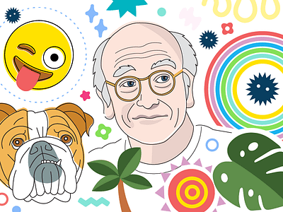 Confetti Header Image bulldog confetti dogs emoji fun illustration larry david miyazaki party shapes vector