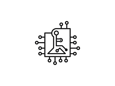 Tech logo line art logo mark microchip wheelchair