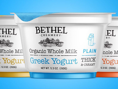 Organic yogurt package with engraved illustration