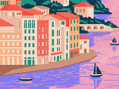 Portofino city color illustration italy landscape landscape architecture portofino shapes