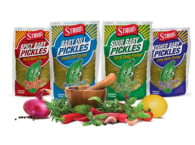 STRUB'S PICKLE Campaign: Standing Out in a Field of Pickles branding design food packaging food packs graphic design illustration logo package design thepoddotme typography vector