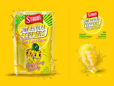 Snack Packs: Strub's Hot Banana Peppers branding design food packaging food packs graphic design illustration package design thepoddotme typography vector