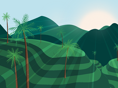 Bali Illustration adobe illustrator bali bali illustration branding design green illustration indonesia island mountain palm tree rice paddies summer vibes sun travel visit bali website illustration