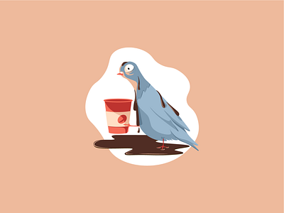 Pigeon with Coffee caffeine coffee design funny illustration pigeon vector