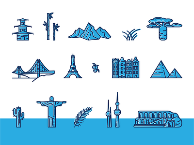 TWR Regional Icons countries design icons landmarks vector