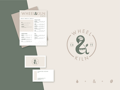 Wheel & Kiln branding business cards cafe ceramics coffee coffee bean coffee shop design layout logo menu mugs pottery vector