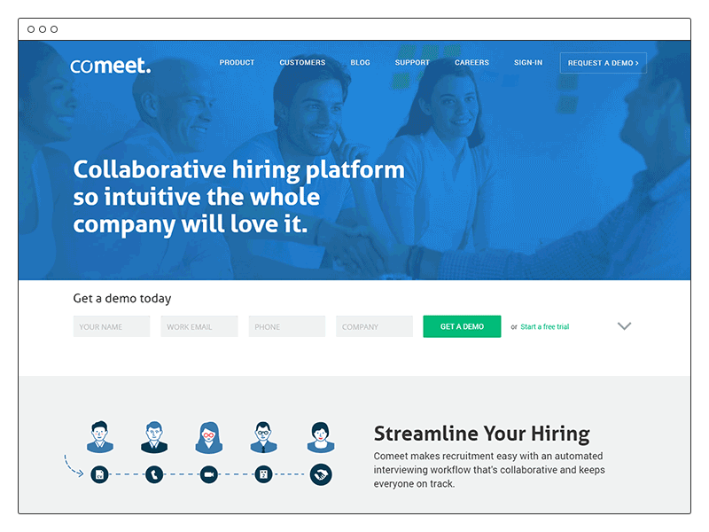 Homepage design for Comeet