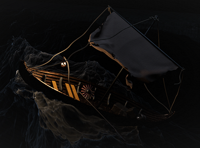 Storm and boat 3d blender illustration scene