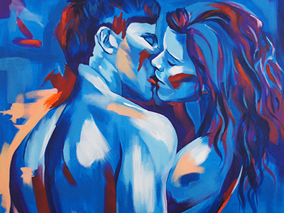 Passion acrylic colourful couple kissing painting passion