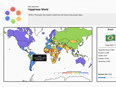 Happiness World d3js data map visualisation