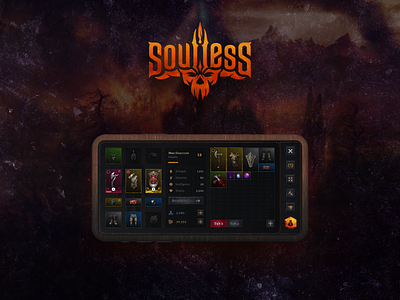 Soulless RPG. Mobile hack-n-slash. Inventory. app app design armor buttons craft dark fantasy game game art games gaming gems inventory mobile stats ui ui design uidesign weapon weapons