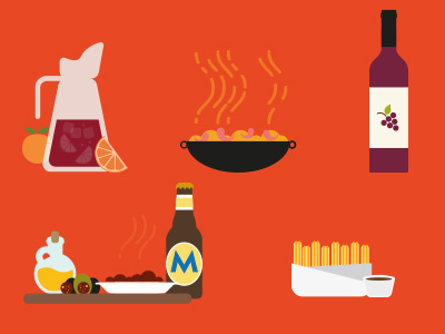 Spanish Food Illustrations beer churros food illustration paella spain tapas wine