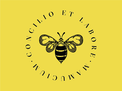 By Wisdom and Effort bee illustration latin manchester motto worker bee yellow