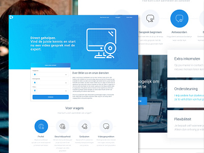 Made a redesign for the Bitler homepage blue cam flat gradient icons landing material design sketch start up startup ui ux