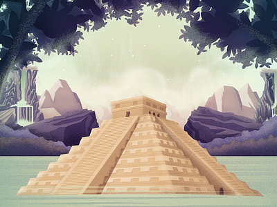 Chichen Itzá architecture digital fantasy illustration jungle landscape texture