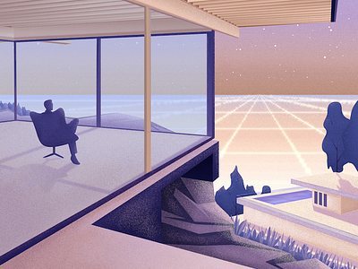 Stahl House x Tron 60s 80s architecture digital illustration light texture