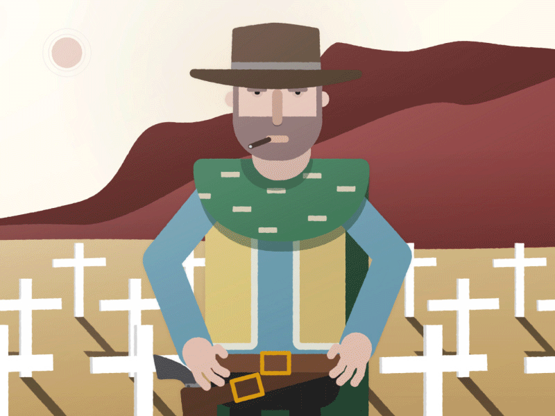 The Good 2d 2d animation animation character character animation clint eastwood cowboy desert flat design gif hot illustration loop motion graphic old west old wild west the good the bad and the ugly vector west