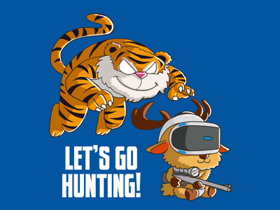 Cute Funny Gaming Cartoon Tiger And Deer Hunting Shirt cute deer funny gamers gaming hunter hunting shirt t shirt tiger