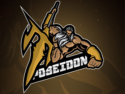 Poseidon Mascot Logo Poseidon eSports Logo For Sale design esports gaming god logo mascot neptune poseidon sea team