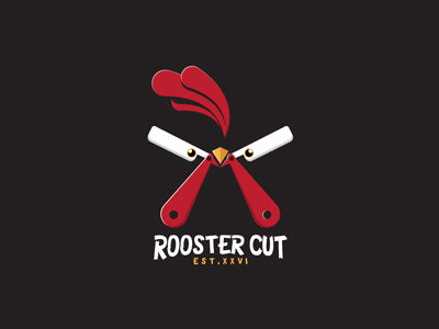 Genius Barber Rooster Logo | Creative Rooster Cut Logo barber chicken creative hair idea logo mascot modern rooster shaving shop stylish