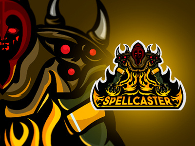 Striking SpellCaster Mascot Logo For Sale | eSports Logo esports fire flames gaming god logo magic mascot mythical spell strong warrior