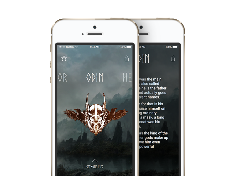 Norse Gods swipe myths mythology gods minimal app ios iphone5 mockup iphone norse